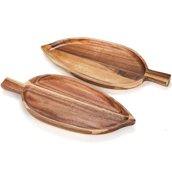 2 stk. tre serveringsbrett, 33 cm x 14 cm bladformede matserveringsbrett for underholdning, lite ostefat
