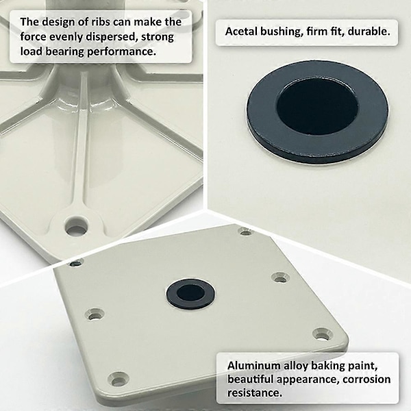 1 stk. Bådsædebase 3/4 tommer Pin Post Socket Marine Drejesæde Monteringsbase 7x7 tommer Kraftig Alu