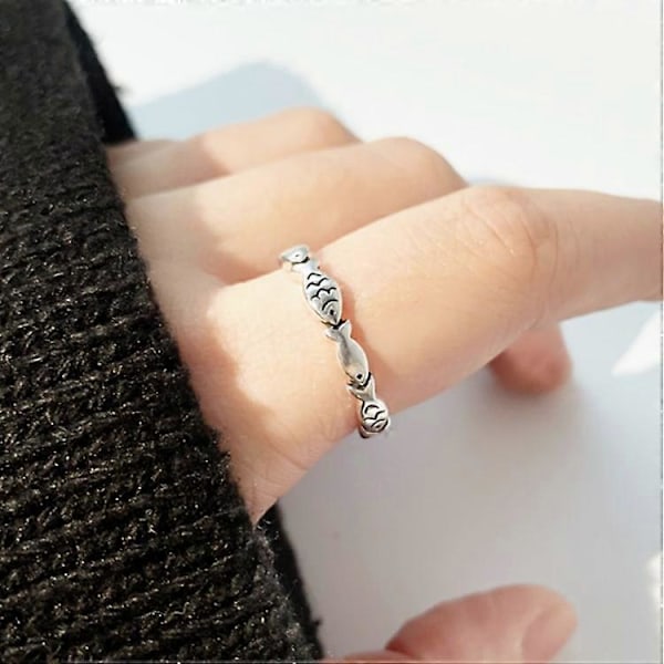 Sølv Dame Forlovelsesring Bryllup Par Kreativt Design Justerbar Sød Fiske Smykker