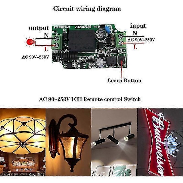 Trådløs Fjernkontroll Bryter 220V 1CH Mottakermodul og RF Sender for Smart Hjem LED Lys Fjernkontroll DIY, D
