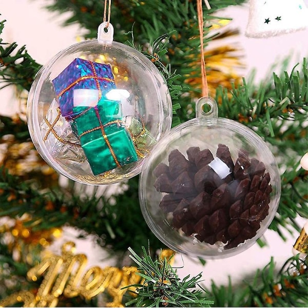 10 stk Christmas Transparent Ball Plast Juletrær Åpen Ball Box Bauble Ornament Bryllupsgave Present Party Home Decoration 4cm