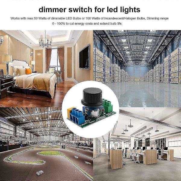 Inline LED Dimmerbryter, Innebygd Av/På og Knottkontroll Dimmer For Dimbare 3-100w LED/glødelampe