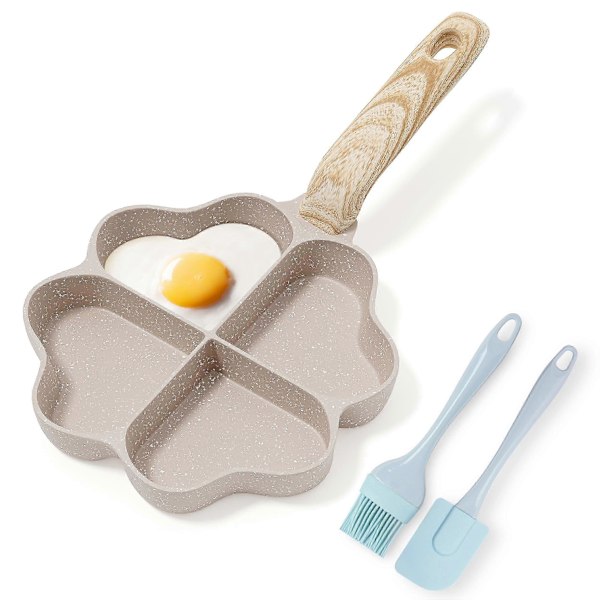 4-kops Non-stick Omeletpande, Granit Æggeskål til Gas & Induktion, Brun Hjerteformet