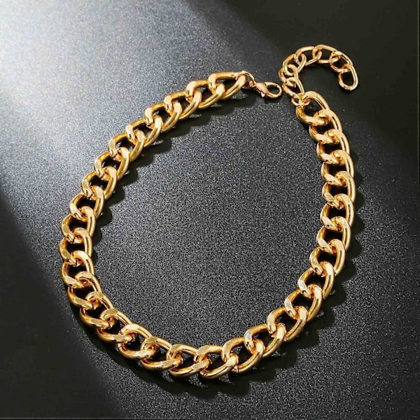 Punk Chunky Choker Halskjede Gull Kubansk Lenke Kjede Tykke Brede Halskjeder Paperclip Kjede Choker