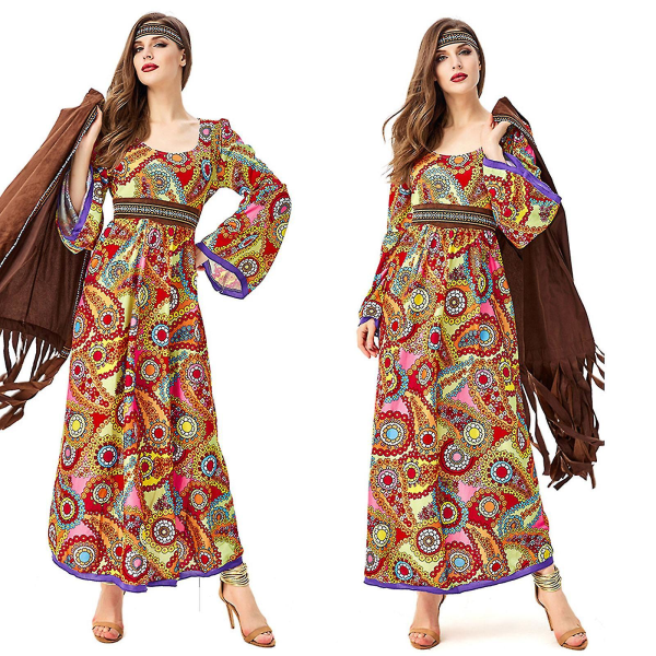 Hurtig levering 70'er outfits til kvinder Disco kjole tilbehør 60'er 70'erne kostume kjole til kvinder hippie kostume tøj outfit Halloween XL
