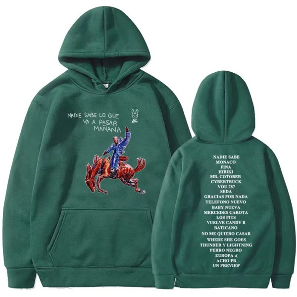 Nytt Bad Bunny nytt album Nadie Sabe Lo Que Va a Pasar Manana sweatshirt perifer hettegenser green 2XL