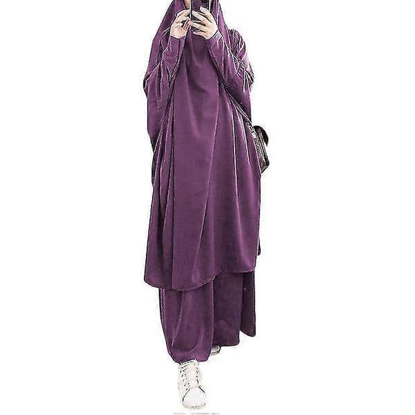 Uae Saudi Solid Robe Klänning Huvförsedd Kostym Etniska Kläder light purple