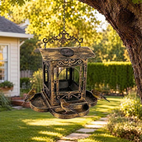 Metal-foderbræt til vilde fugle – 360 graders panoramisk design – til terrasse, have og gårdhave Copper plated