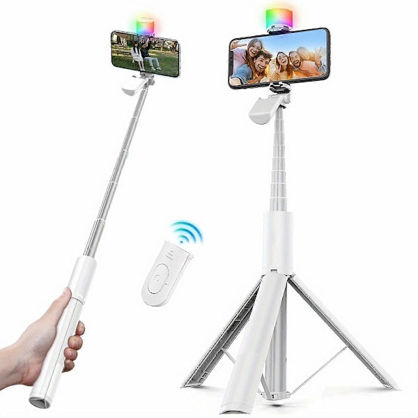 Kannettava All in One Selfie Stick -puhelinteline irrotettavalla kaukosäätimellä videoiden ja kuvien tallennukseen.