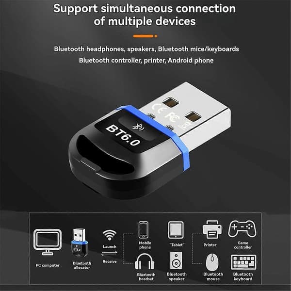 USB Bluetooth 6.0 Adapter USB Dongle Bluetooth Modtager & Sender til Bluetooth Tastatur/Mus