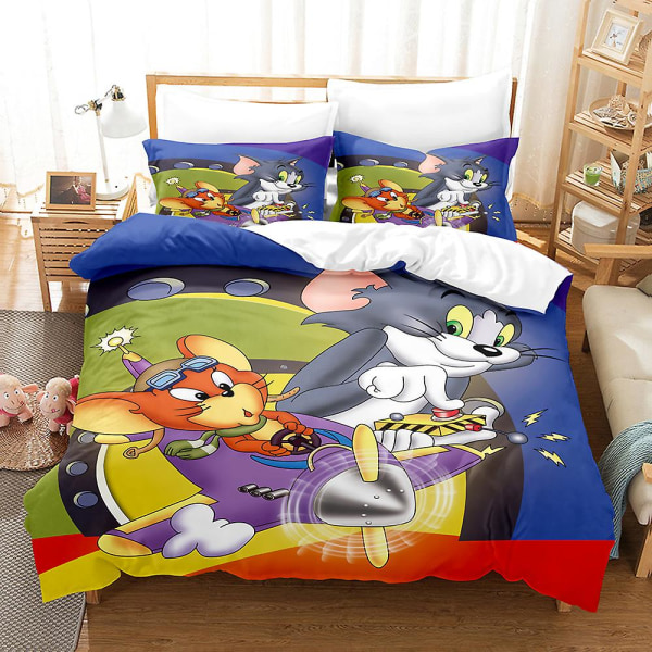 Tom And Jerry 3d-trykt sengesett Dynetrekk Dynetrekk Putetrekk Barnegave Farge 5 180x210cm