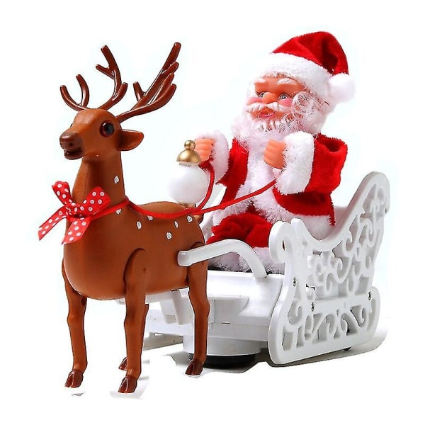 Deer Pulling Cart Musik Elektrisk Julemand Børnelegetøj Julegaver Desktop Julepynt Julepynt