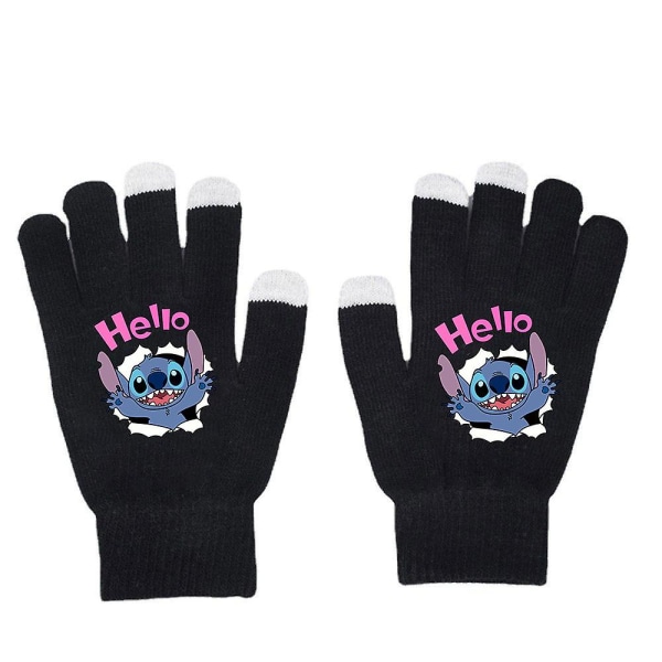 Lilo & Stitch Full Finger Hansker Berøringsskjerm Hansker Varm vinter Tegneserietrykk Strikkede hansker votter Barngaver style 1