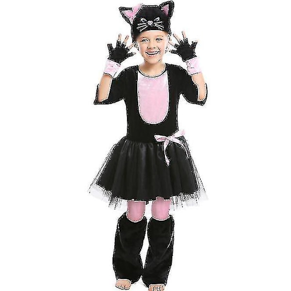 Rask levering Kostyme For Jente Rosa Svart Katte Dress Dress Halloween Carnival Party Mardi Gras Cosplay 145-155CM