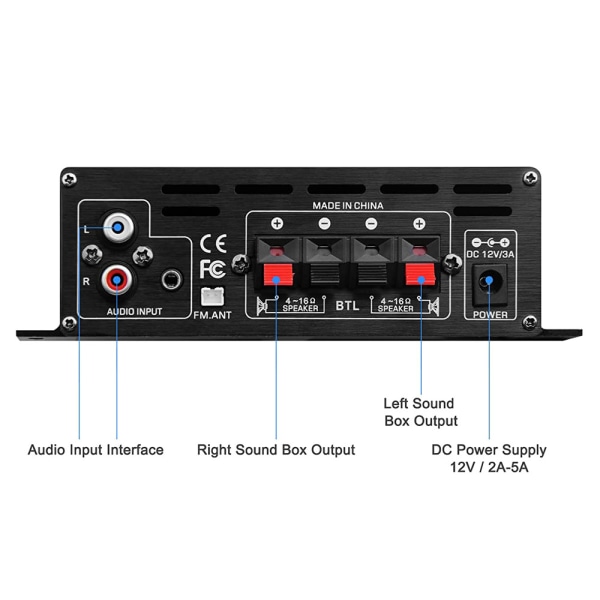AK380 bil Bluetooth effektforsterker hjemme 12V effektforsterker lyd- og videoutstyr