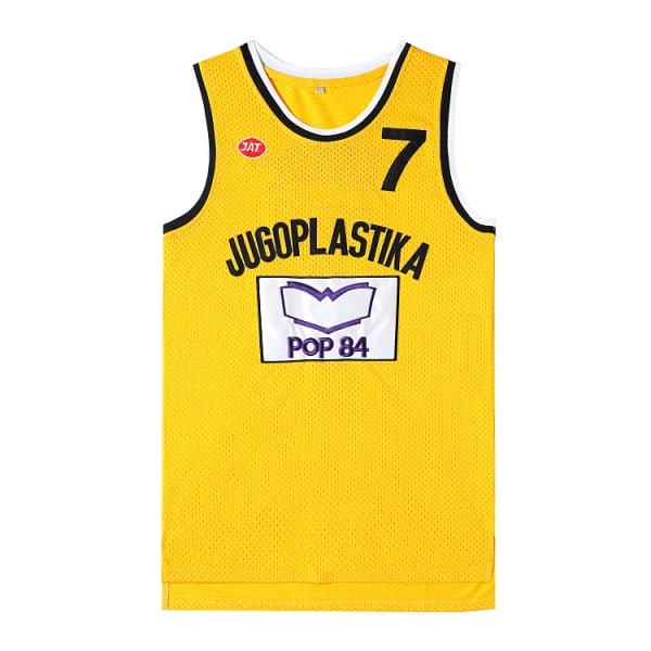 Filmversion gul basketballtrøje No.7 Kroatien JUGOPLASTIKA 7 KUKOC broderi udendørs hurtigtørrende åndbart sportstøj 7 XXXL