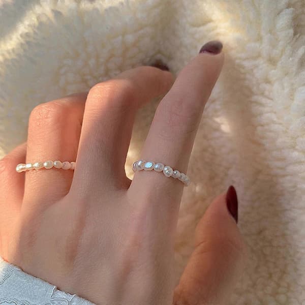 Retro Design Ring Søt Ring Perle Elastisk Estetisk Ringer Stablebar Preppy