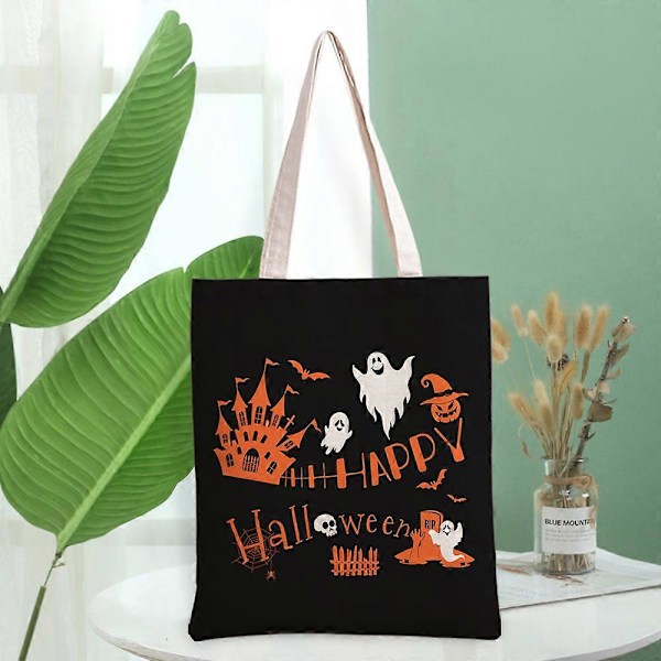 2 Styk Halloween Slikposer Store Lærredstasker Genanvendelige Indkøbsposer Kraftige Lærredshåndtasker til Halloween Fest Shopping
