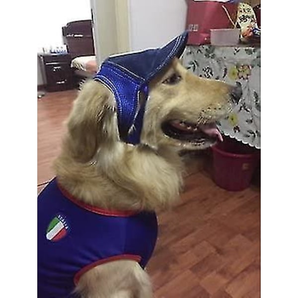 Hundehatt Hundesolhatt Hundebaseballcaps Sportlue utendørslue Solbeskyttelse Hundehatt med ørehull Justerbar pustende Blue S