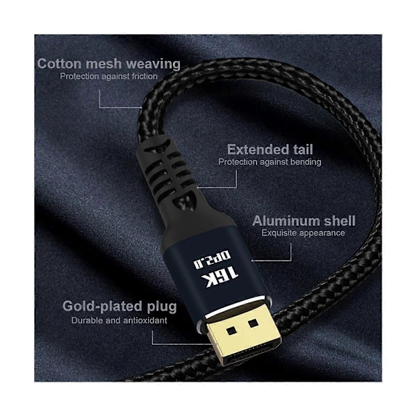 Displayport2.0 HD Videokabel 16K@60Hz 80Gbps Computer Grafik Skærmkabel til PC Laptop Monitor