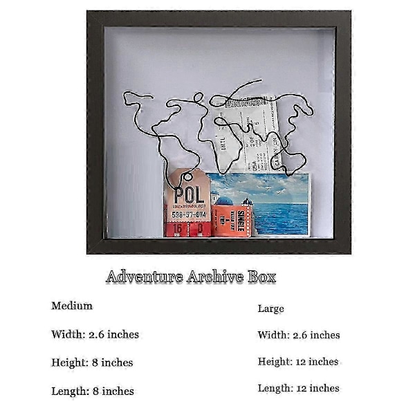 2 STK. Adventure Archive Box, Samleboks til minder, Billet Shadow Box, Opbevaringsboks til billetter, postkort, souvenirs