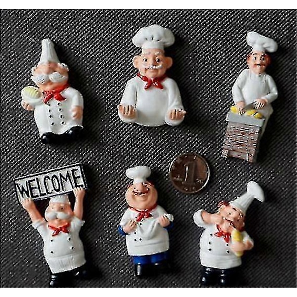 6 Pakke Kok Køleskabsmagneter, Italiensk Fransk Kok Figur Statue Hjem Køkken Restaurant Dekorationer 3d Resin Bager Magneter Væg De