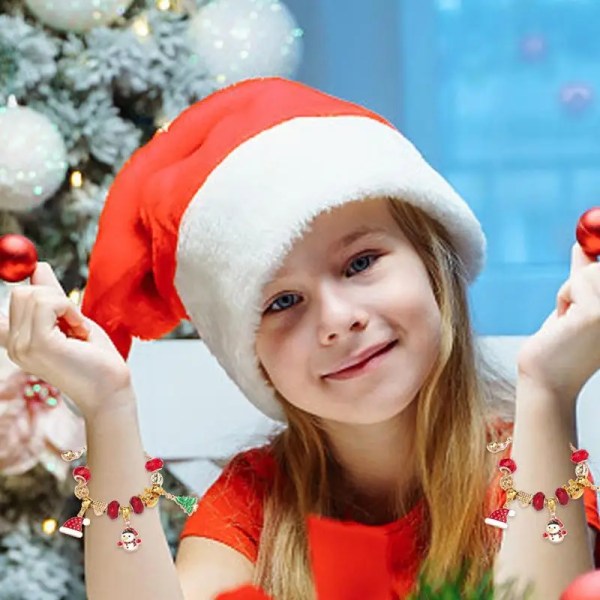 Jularmband för flickor Gör-det-själv gör set present julberlockarmbandspresenter med 24 berlock 16 pärlor 3 armband 3 halsband Gold Bracelet