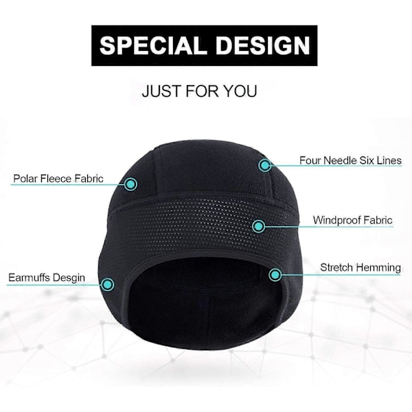 Skull Cap, Vinter Fleece Vindtät Varm Mössa med Öronlappar, Hjälmfoder Män Kvinnor för Universal Elastisk Midja Skull Cap Cykling Löpning Motorc