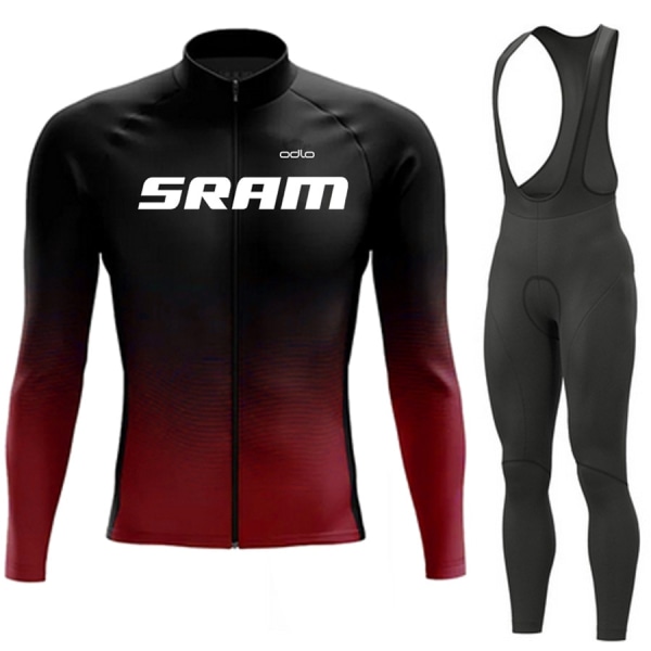 SRAM Pro Autumn Cycling Jersey Set Polkupyörän Urheilupuku MTB-univormu Ropa Ciclismo Maantiepyörävaatteet Bicicleta Pitkät ruokalaput housut Red 3XL