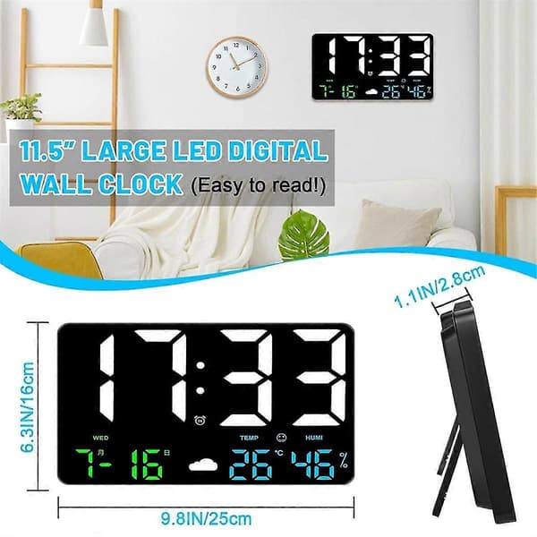 Digital Väggklocka Stor Display, 11.5 tums USB LED Digitala Väggklockor Väckarklocka För Sovrum
