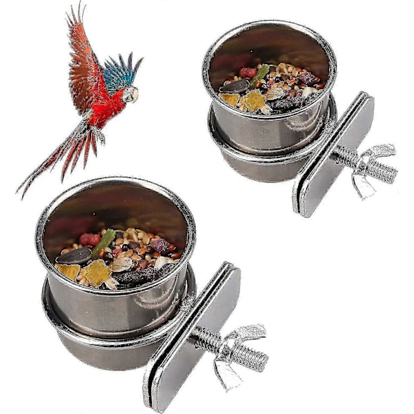 Fågelfoderskål 2 Delar Papegojmatare Rostfritt Stål Fågelmatare för Papegoja Fågel Vattenmatare Två Storlekar 4.4cm/5.5cm