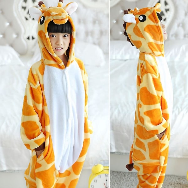 Unisex børn Flannel Onesie Pyjamas, Cosplay dyrekostume One Piece Halloween nattøj Nattøj til drenge piger Giraffe 5-6Years