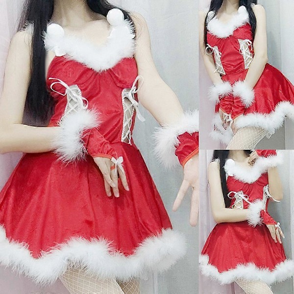 Partykjole Bunny Santa Kostyme Cosplay Sexy Maid Kostyme Juleforestilling Kostyme Halloween Kostyme for Kvinner Chri Rød XL