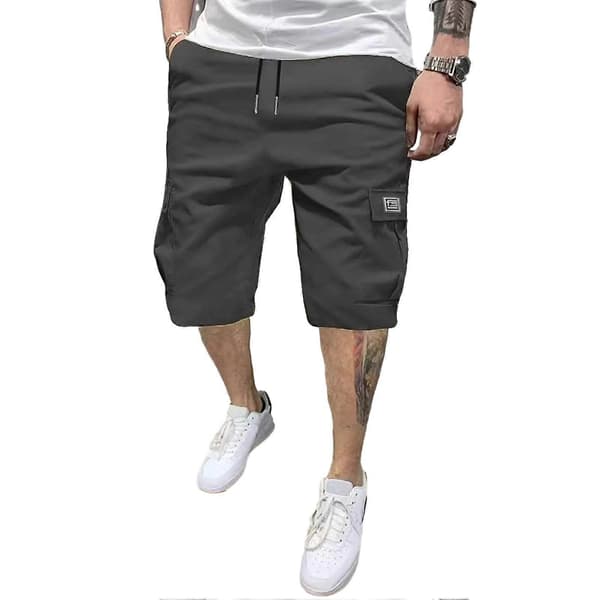 Sommer Cargo Shorts – Under knæet med snøre – til vandreture og camping – hurtigtørrende Grey M
