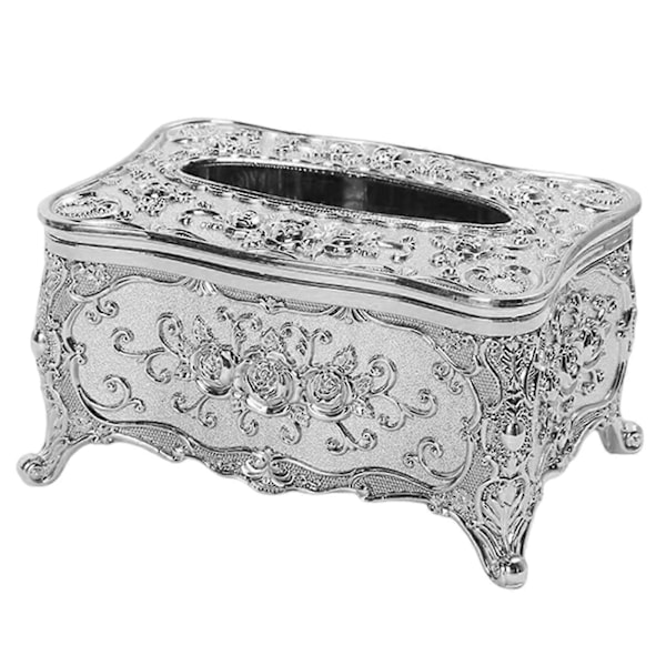 Elegant Tissue Box Omslag Rektangulär Behållare för Bänkskiva Nattduksbord Silver