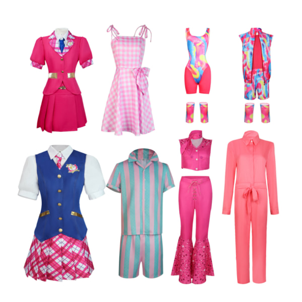 Barbie cosplay kostym live-action film ken Barbie Barbie verkliga cosplay kostym Long sleeve pink stripes + hat 110cm
