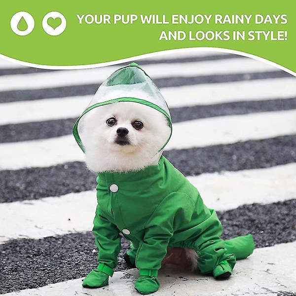 Pet Valp Hunde regnfrakk med hette, vanntett hundeponcho hund regn lett jakke Black S