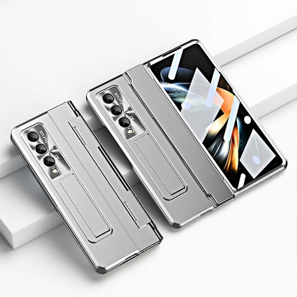 för Samsung Galaxy Z Fold 5 Skyddande med gångjärnsskydd, Inbyggt skärmskydd Ställ Plätering PC Allomfattande Skal för Z Fold 5 (2023)