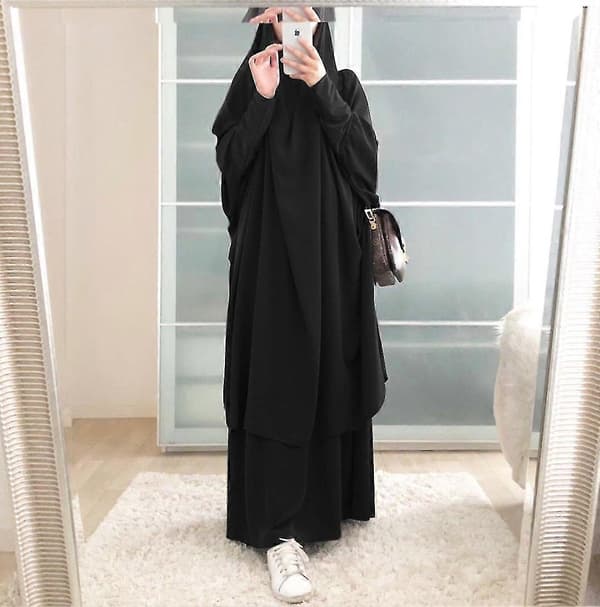 Uae Saudi Solid Robe Klänning Huvförsedd Kostym Etniska Kläder black
