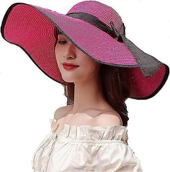 Dame bredskygget hat solcreme stråhat floppy foldbar rullehat sommer UV-beskyttelse strandhat