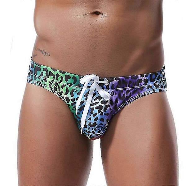 Sexiga badbyxor för män, låg midja, leopardtryck, snabbtorkande shorts