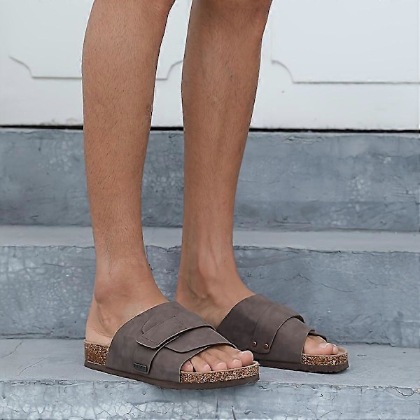 Nya modeller Herr Korkfotbädd Sandaler, Justerbara Tofflor för Sommar Brun Storlek 43-44