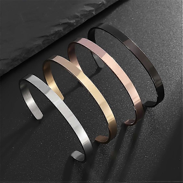 4 st/set Enkelt rostfritt stål Mode Polerad Design C Form 6mm Öppet Armband för Män och Kvinnor Unisex Mode Punk Spegelarmband