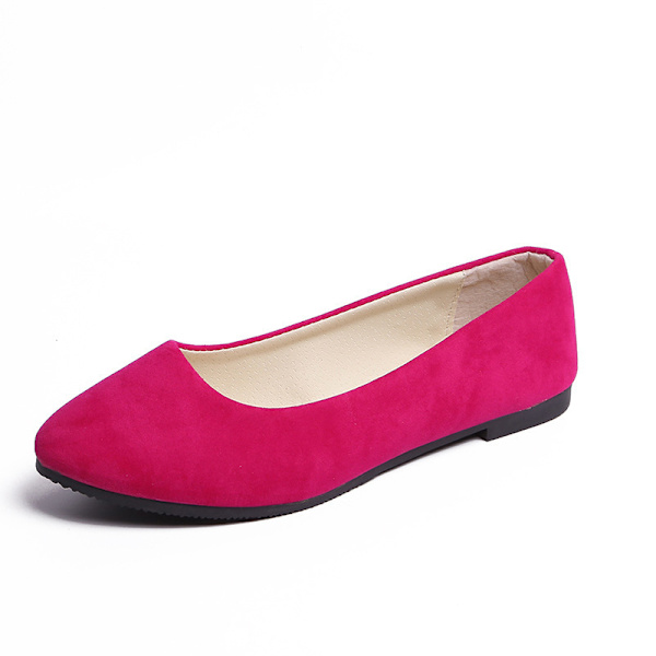 Enkeltsko med spiss hode flate lette dame flate sko for kvinner rose red 41