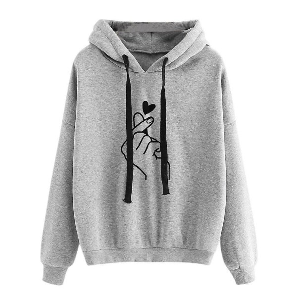 Hoodies med printed för kvinnor Långärmad dragsko Huvtröja Mode Casual Lösa tröjor Toppar Grey XL