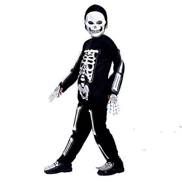 Halloween sort gyser selvlysende skeletkostume lejemorder maske heldragt til børn feriegave B M