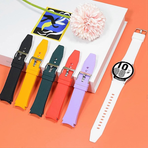 6-pakks kompatibel med Samsung Watch 4-reimer 40 mm 44 mm / Galaxy Watch 4 Classic-reim 46 mm 42 mm, sølvspenne myk silikon sportsutskiftingsreim for