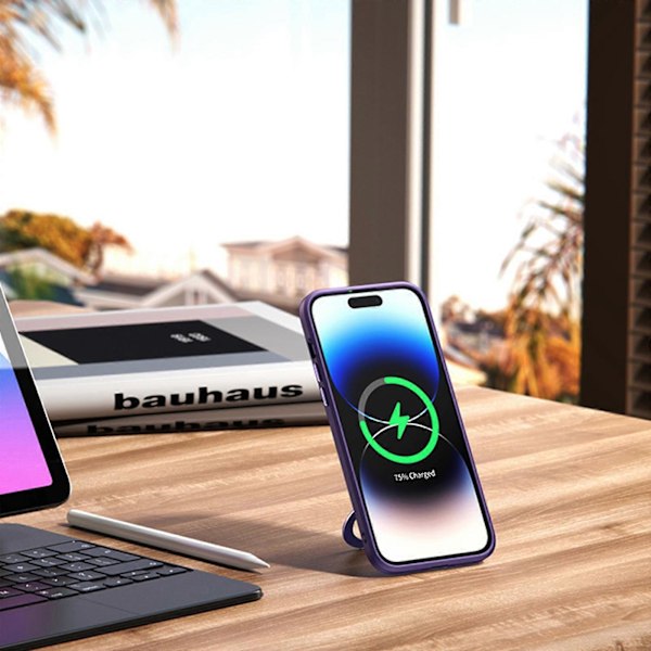 Magnetisk Etui Kompatibelt med iPhone 15 Pro Max Etui, Kompatibelt med Magsafe Faldsikring Dobbelt Lag Magnetisk Støtte Stødsikkert