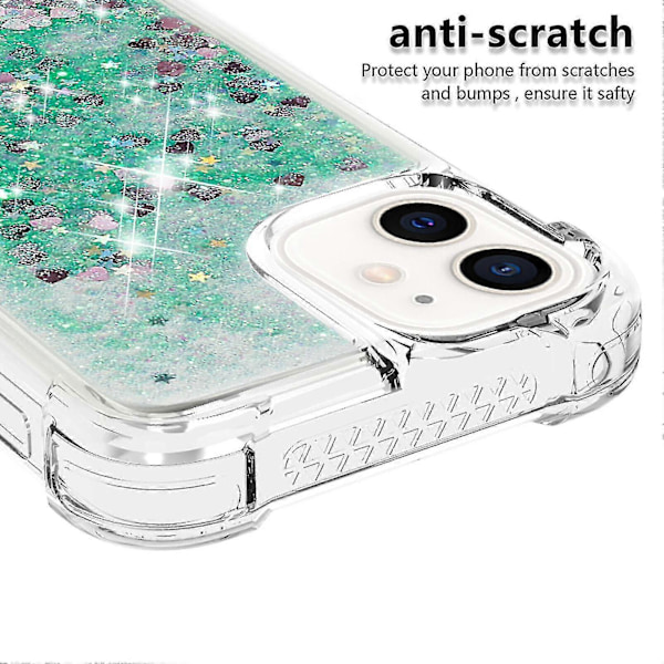 Iphone 12 Mini Cover Glitter Væske Gennemsigtig Glitrende Skinnende Bling Krystalklar Flydende Flydesand Cover Tpu Silikone - Grøn