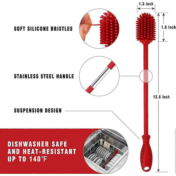 Silikon Flaskborste - Flaskrengöringsborste - Silikonborste - Flaskborste - (Röd)